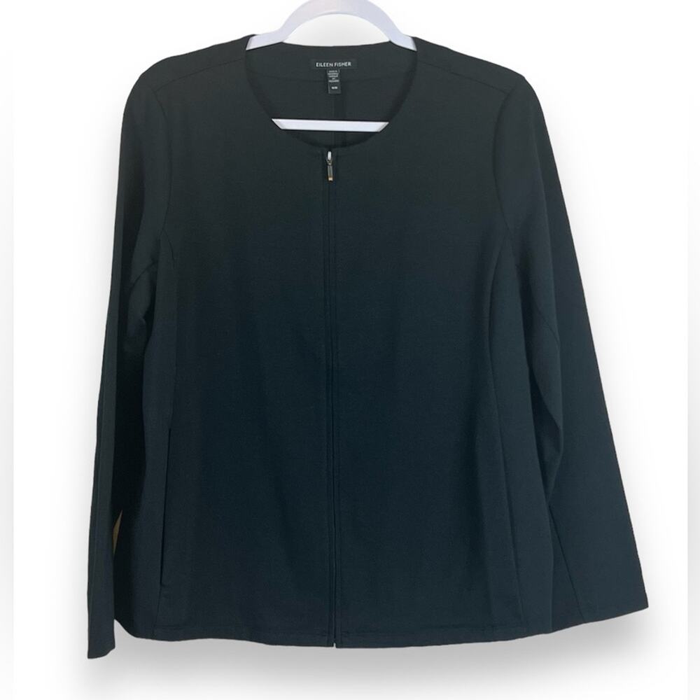 Eileen Fisher Women's Cotton Ponte Zip-Front Jacket, Black, Size M